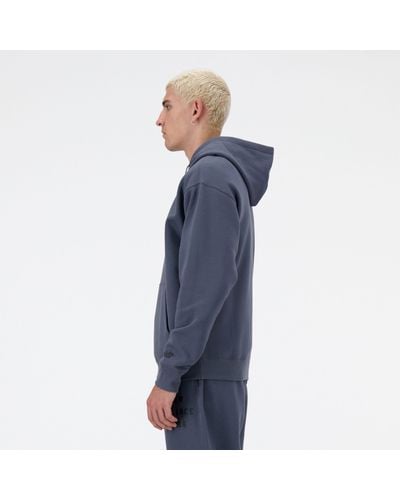New Balance Iconic Collegiate Graphic Hoodie In Grey Poly Fleece - Blue