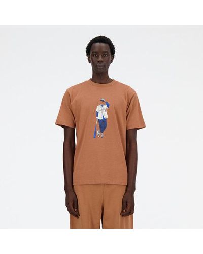 New Balance Homme Athletics Baseball T-Shirt En, Cotton, Taille - Marron