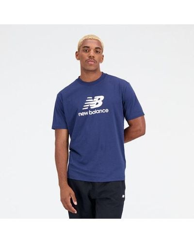 New Balance Homme Essentials Stacked Logo Cotton Jersey Short Sleeve T-Shirt En, Taille - Bleu