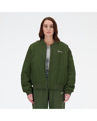 New Balance Femme Linear Heritage Woven Bomber Jacket En, Polywoven, Taille - Vert