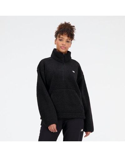 New Balance Femme Achiever Sherpa Pullover En, Poly Knit, Taille - Noir