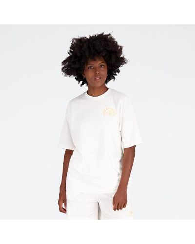 New Balance Femme Essentials Bloomy Oversized T-Shirt En, Cotton, Taille - Blanc