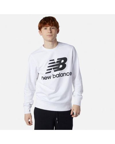 New Balance Homme Top Nb Essentials Stacked Logo Crew En, Cotton, Taille - Blanc