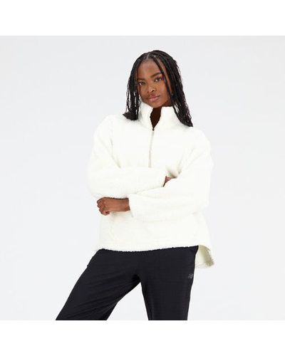 New Balance Femme Achiever Sherpa Pullover En, Poly Knit, Taille - Blanc