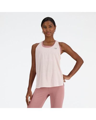 New Balance Femme Athletics Tank En, Poly Knit, Taille - Rose