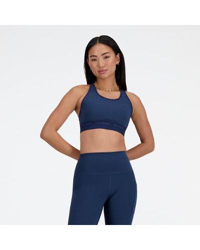 New Balance Femme Nb Sleek Medium Support Sports Bra En, Poly Knit, Taille - Bleu