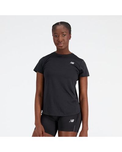 New Balance Femme Accelerate Short Sleeve En, Poly Knit, Taille - Noir