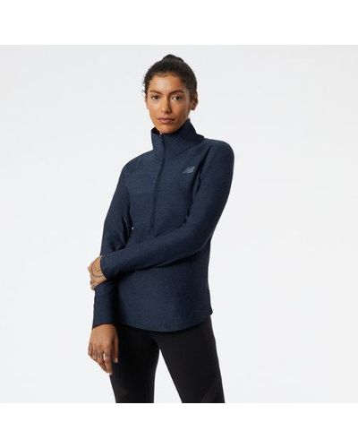 New Balance Femme Sport Spacedye 1/2 Zip En, Poly Knit, Taille - Bleu