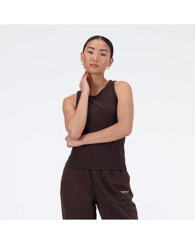 New Balance Femme Linear Heritage Rib Knit Racer Tank En, Poly Knit, Taille - Marron
