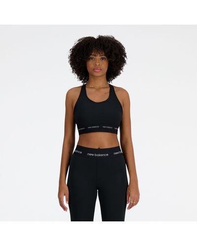 New Balance Nb Sleek Medium Support Sports Bra In Black Poly Knit