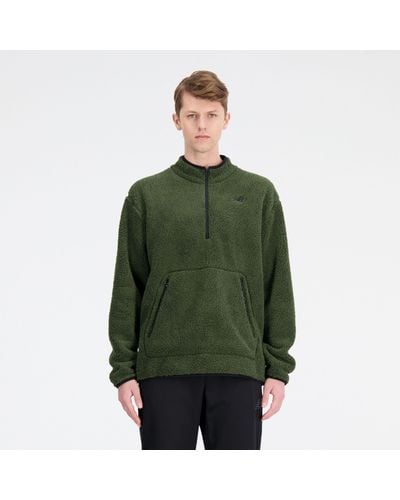 New Balance R.w. Tech Sherpa Pullover In Green Poly Knit