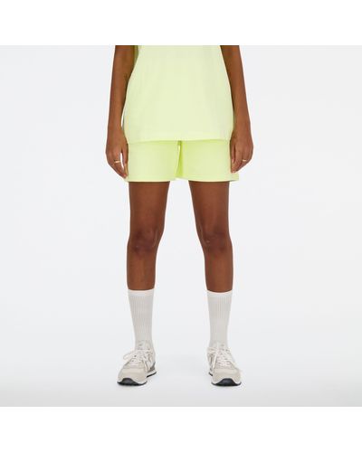 New Balance Athletics French Terry Short In Green Cotton Fleece - Yellow
