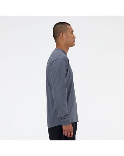 New Balance Iconic Collegiate Graphic Long Sleeve In Grey Cotton - Blue