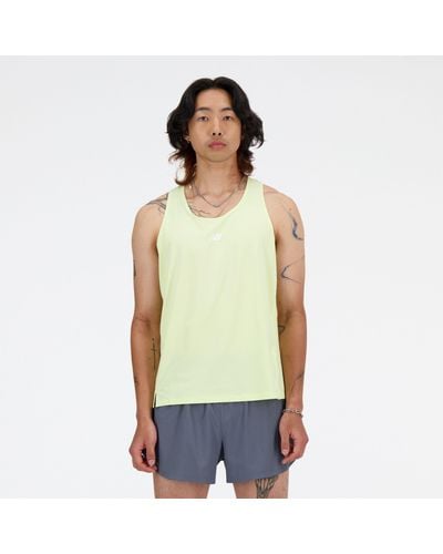 New Balance Athletics Racing Singlet In Green Poly Knit