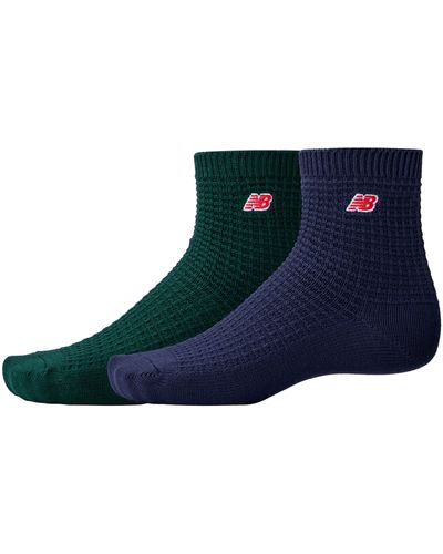 New Balance Waffle Knit Ankle Socks 2 Pack - Blue