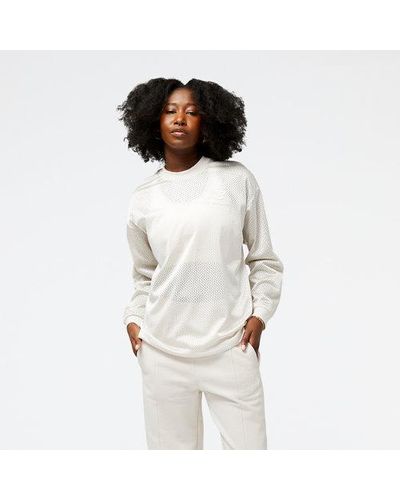 New Balance Femme Athletics Pearl Mesh Crew En, Poly Knit, Taille - Blanc
