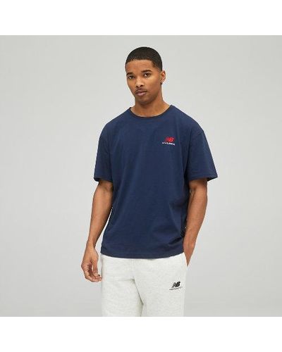 New Balance Unisexe T-Shirt Uni-Ssentials Cotton En, Taille - Bleu