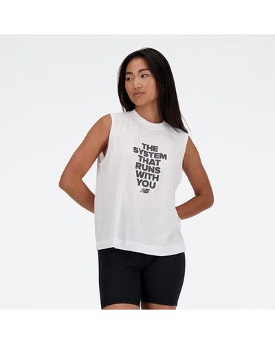 New Balance Femme Shifted Heathertech Graphic Tank En, Cotton Jersey, Taille - Blanc