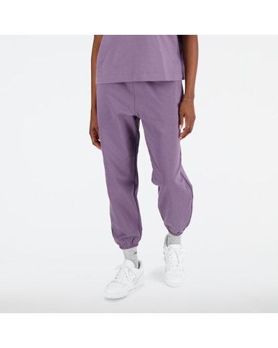 New Balance Femme Pantalons Athletics Remastered French Terry Pant En, Cotton, Taille - Violet
