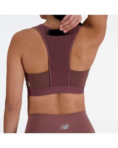 New Balance Nb Sleek Medium Support Pocket Sports Bra In Brown Poly Knit - Purple