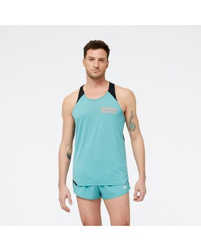 New Balance Homme Accelerate Pacer Singlet En, Poly Knit, Taille - Bleu