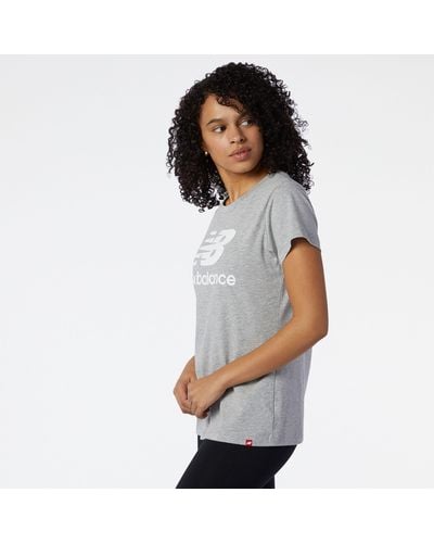 New Balance Essentials Stacked Logo T-shirt In Cotton - Grey
