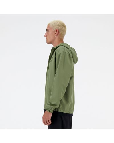 New Balance Iconic Collegiate Graphic Full Zip In Green Polywoven