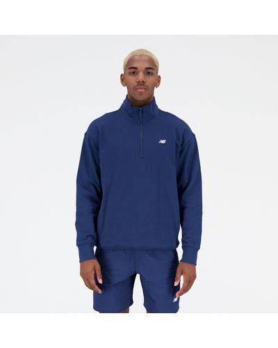 New Balance Athletics remastered french terry 1/4 zip in blu
