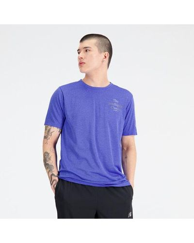 New Balance Homme Graphic Impact Run Short Sleeve En, Poly Knit, Taille - Bleu