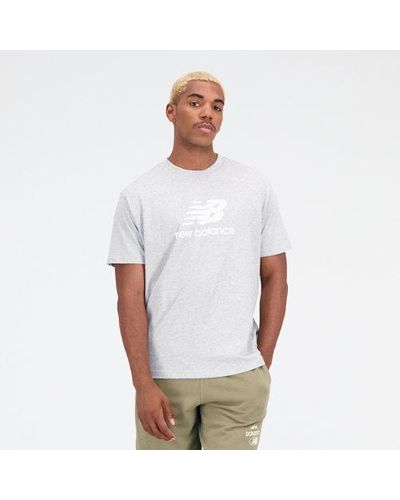 New Balance Homme Essentials Stacked Logo Cotton Jersey Short Sleeve T-Shirt En, Taille - Blanc