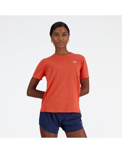 New Balance Femme Athletics T-Shirt En, Poly Knit, Taille - Rouge