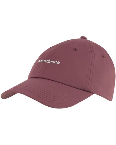 New Balance , , 6 Panel Linear Logo Hat, Classic Stylish Baseball Cap, One Size Fits Most, Washed Burgundy - Purple