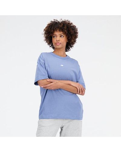 New Balance Femme Athletics Oversized T-Shirt En, Cotton, Taille - Bleu