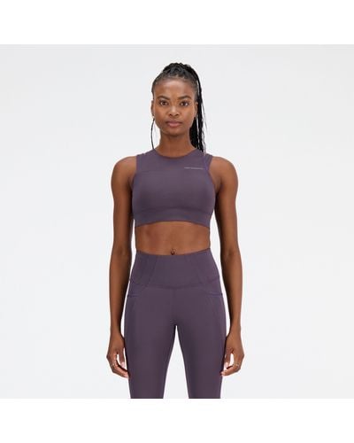 New Balance Shape Shield Crop Bra In Purple Poly Knit