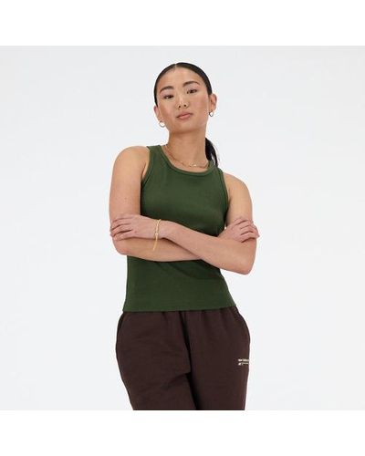 New Balance Femme Linear Heritage Rib Knit Racer Tank En, Poly Knit, Taille - Vert