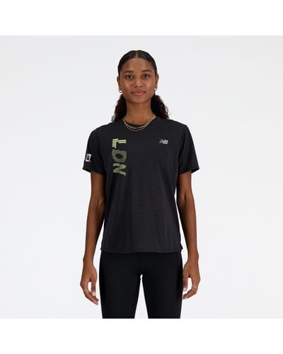 New Balance London Edition Graphic Nb Athletics Short Sleeve In Black Poly Knit