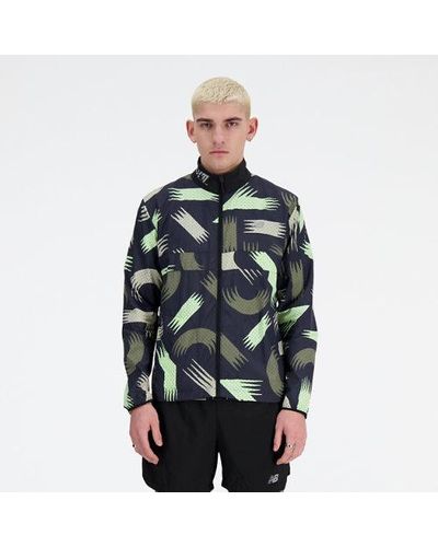 New Balance Homme London Edition Printed Nb Athletics Packable Run Jacket En, Polywoven, Taille - Vert