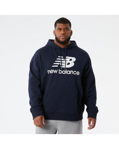 New Balance Homme Sweats À Capuche Nb Essentials Stacked Logo Po En, Cotton, Taille - Bleu