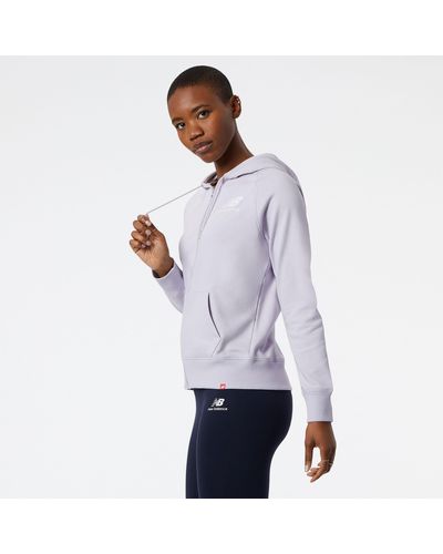 New Balance Nb Essentials Full Zip Hoodie In Grey Cotton - Blue