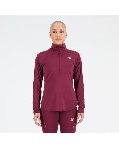 New Balance Femme Accelerate Half Zip En, Poly Knit, Taille - Rouge