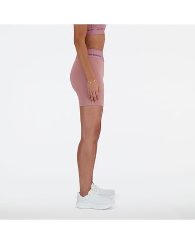 New Balance Nb Sleek High Rise Sport Short 5" In Pink Poly Knit - Multicolour
