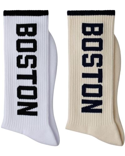 New Balance Boston Crew Socks 2 Pack In Beige/white/black Cotton