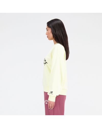 New Balance Essentials Varsity Fleece Crew In Yellow Cotton - White