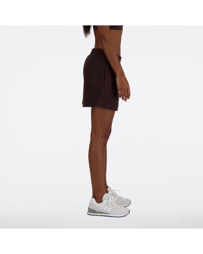 New Balance Linear Heritage French Terry Short In Black Cotton Fleece - Brown