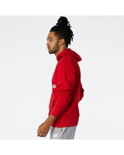 New Balance Essentials Stacked Logo Pullover Hoodie Total Classics Sweatshirt - Red