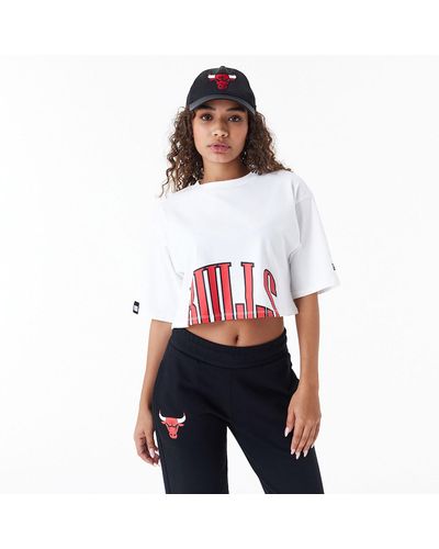KTZ Chicago Bulls Womens Nba Team Wordmark Crop T-shirt - White