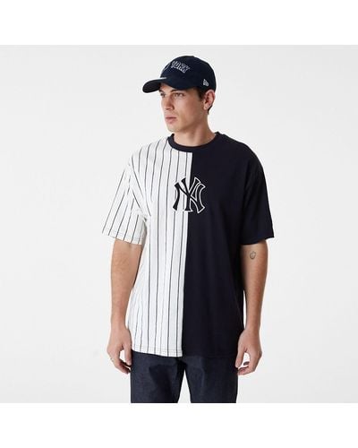 KTZ New York Yankees Mlb Half Striped Oversized And White T-shirt - Blue