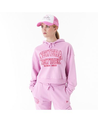 KTZ New Era Womens Arch Wordmark Crop Pullover Hoodie - Pink