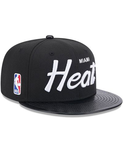 KTZ Miami Heat Faux Leather Visor 9fifty Snapback Cap - Black