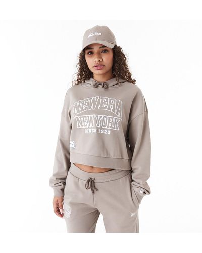 KTZ New Era Womens Arch Wordmark Crop Pullover Hoodie - Brown